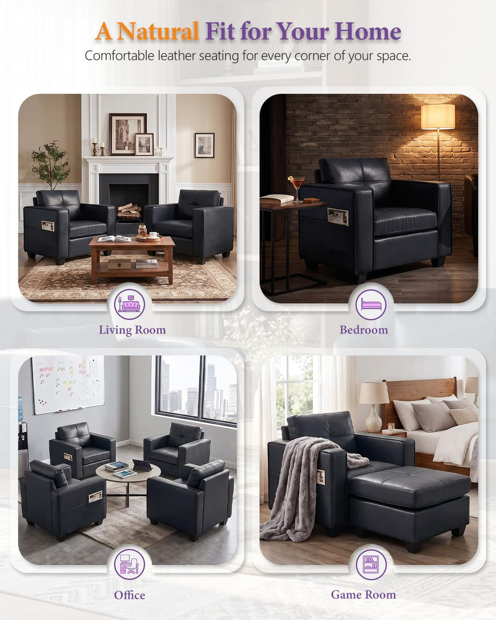 Black Faux Leather Oversized Tufted Accent Chair R927448