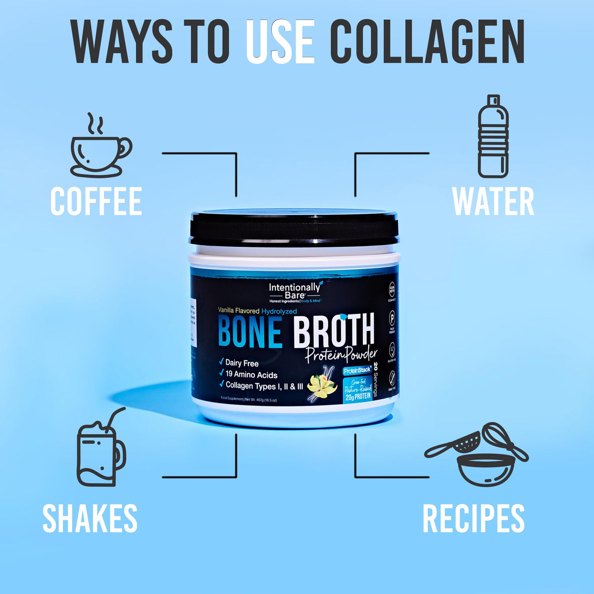 Grass-fed Vanilla Bone Broth Protein Powder 16.5oz W2463