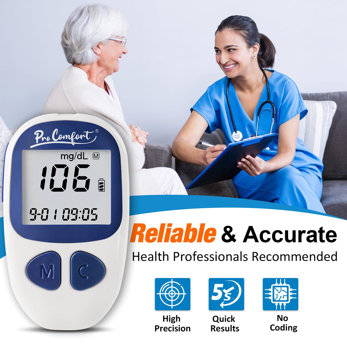 Blood Sugar Testing Kit with 100 Test Strips Lancing Device 100 Lancets V354936