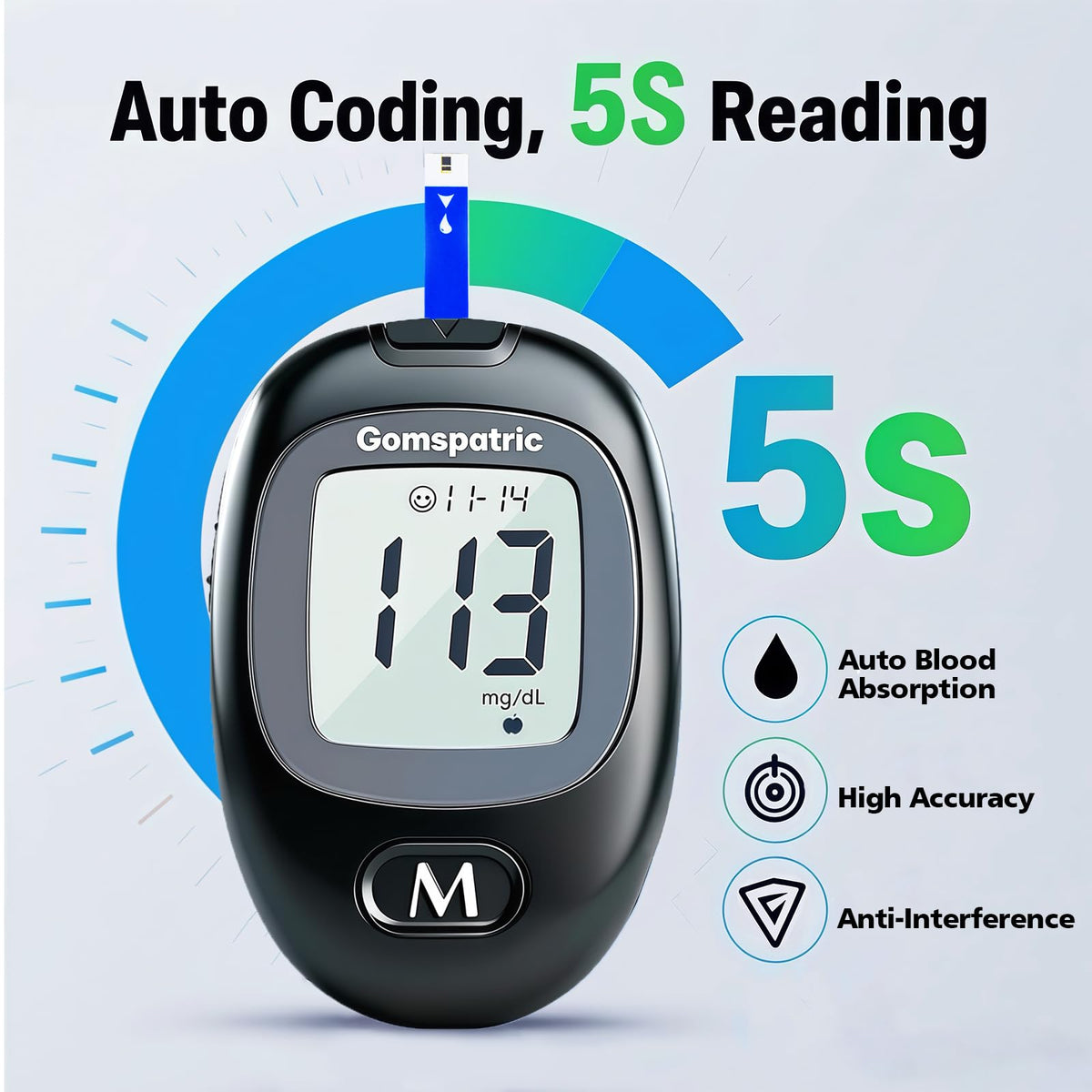 Blood Glucose Monitor Kit with 50 Test Strips and 50 Lancets T975877