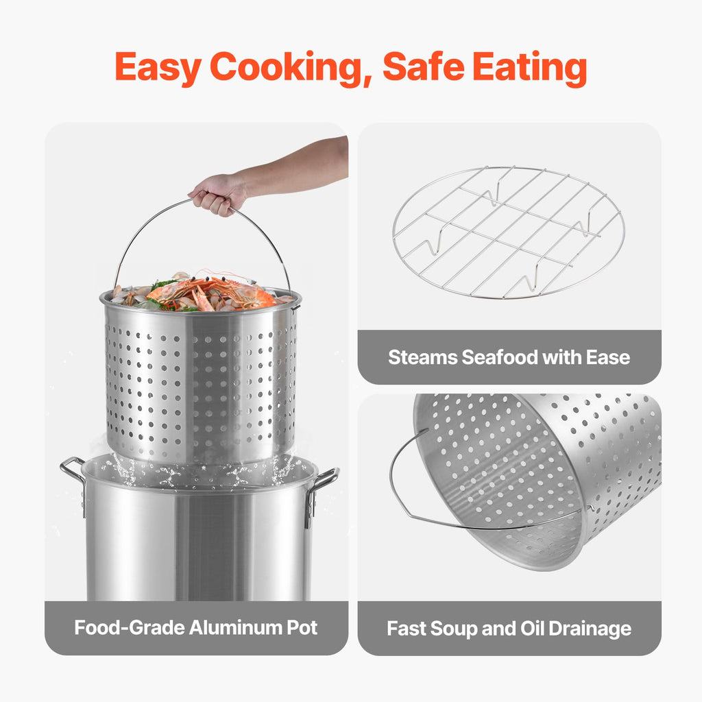 60 Qt Aluminum Seafood Boiling Pot with Strainer and Burner D7923