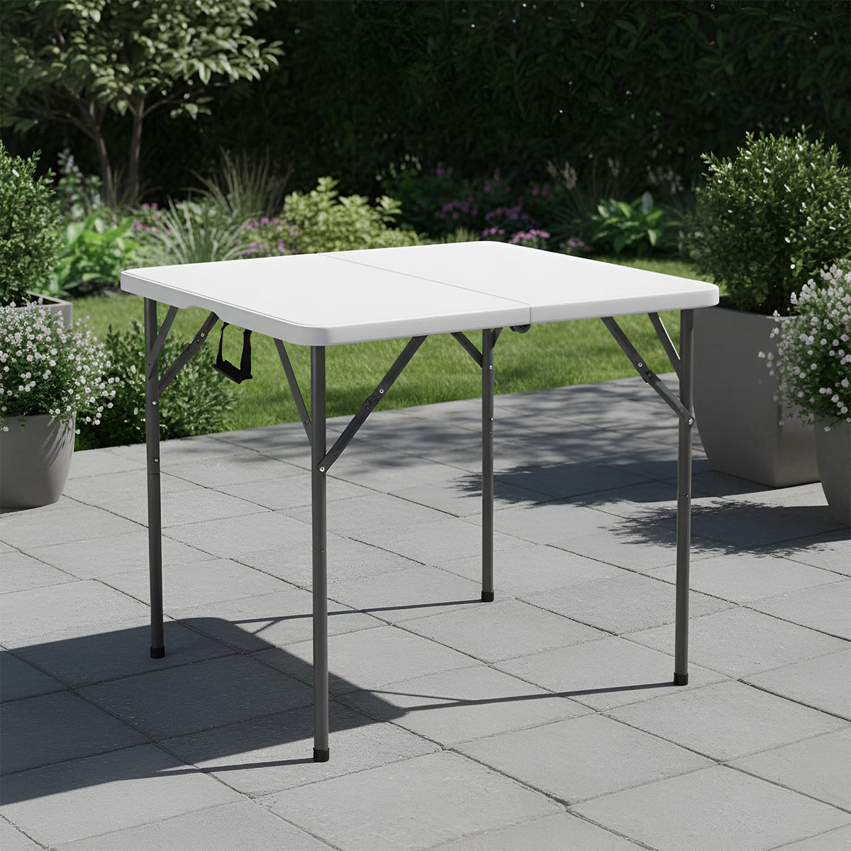 White Plastic Folding Card Table with Carrying Handle K7333