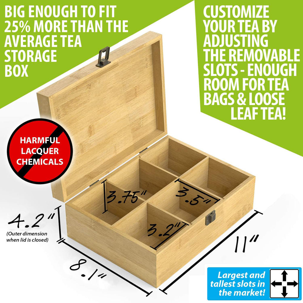 Bamboo Wood Tea Organizer Box 6-Slot G139670