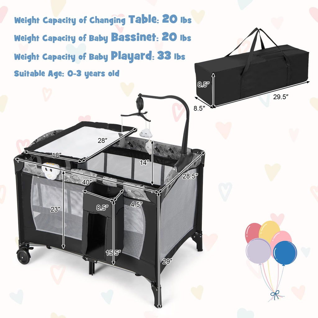 4 in 1 Portable Baby Playard with Bassinet and Changing Table U780