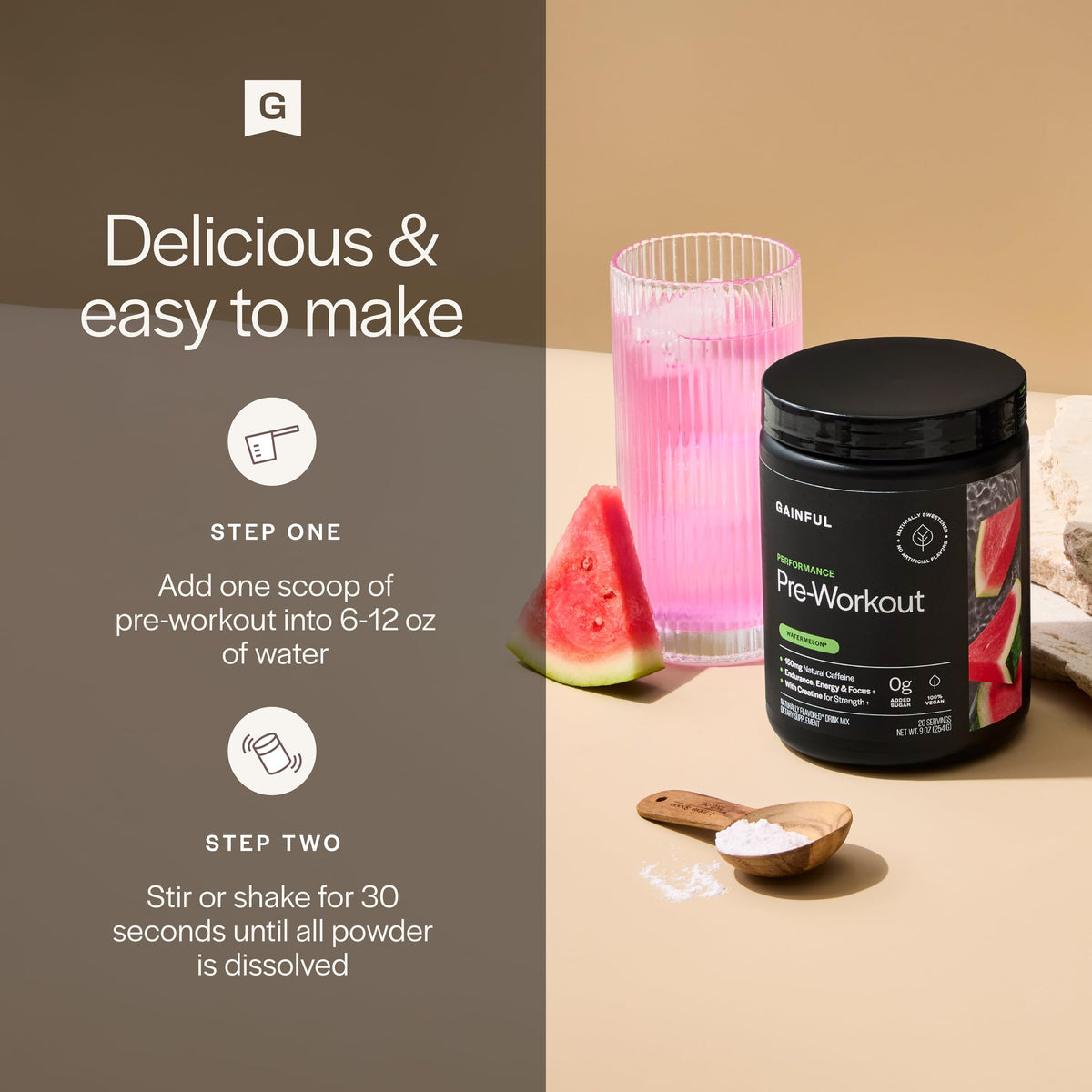 Pre-Workout Powder 3g Creatine Watermelon 20 Servings Y46869