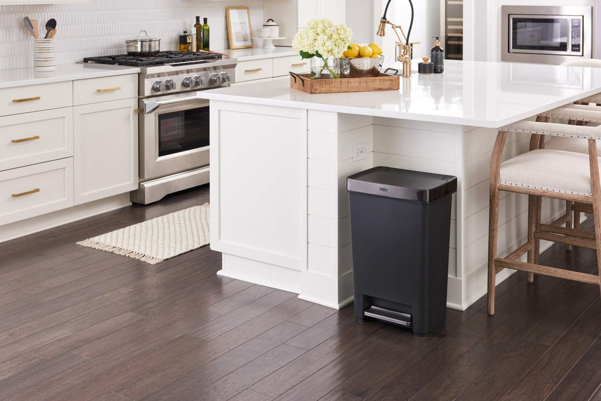 12.4 Gallon Charcoal Step-On Trash Can with Stainless Steel Rim R8856