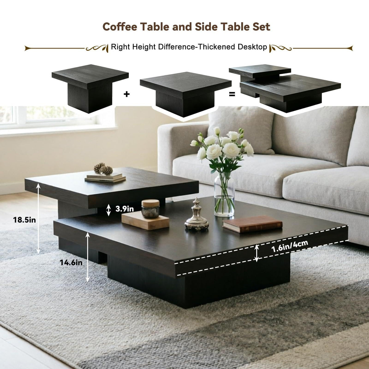 Coffee Table Set of 2 Square Wood Legs Q785499