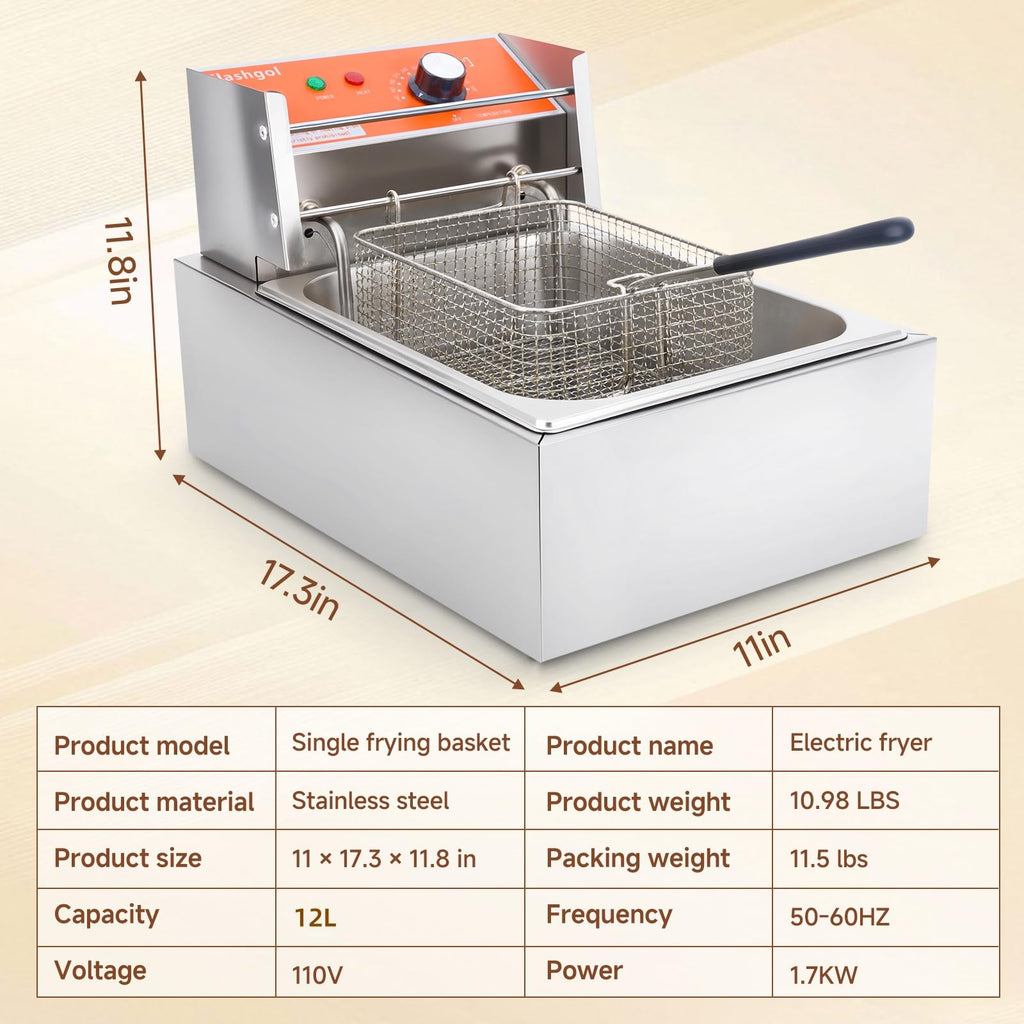 1700W 12L Stainless Steel Electric Deep Fryer with Basket and Lid F7818