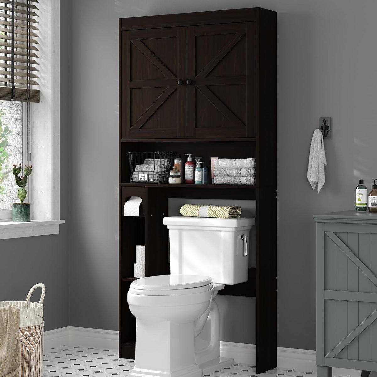 Over The Toilet Storage Cabinet with Barn Doors Y1176