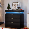 Black Nightstand with Charging Station and LED Lights Q6573