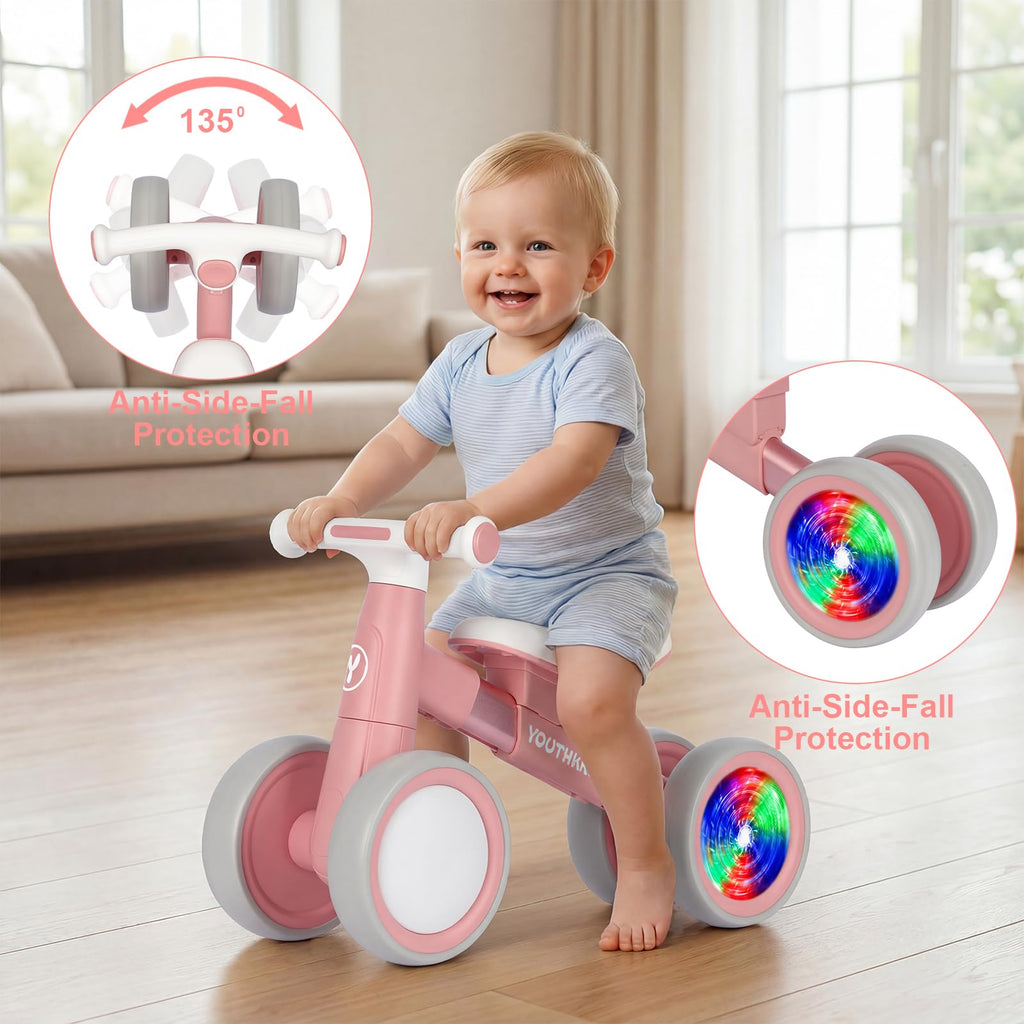 Baby Balance Bike for 1-2 Year Old Toddlers, 4-Wheel with Colorful Light Y98775