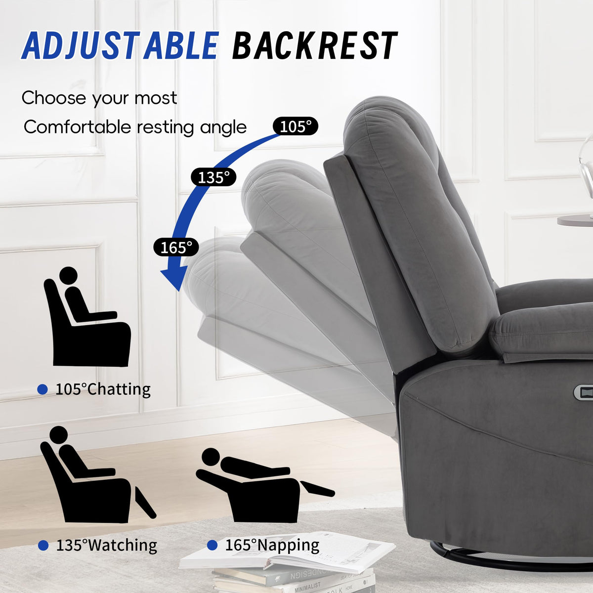 Power Swivel Rocker Recliner Chair with Massage and Heat, Gray L834165