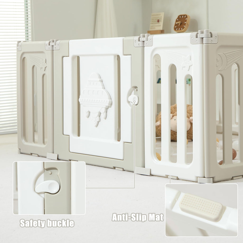 14 Panel Foldable Grey Baby Playpen T486