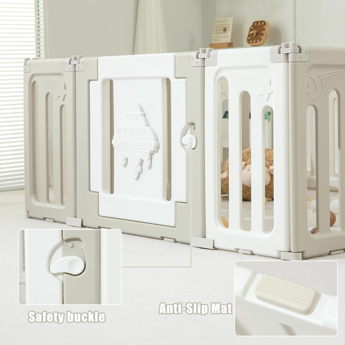 14 Panel Foldable Grey Baby Playpen T486