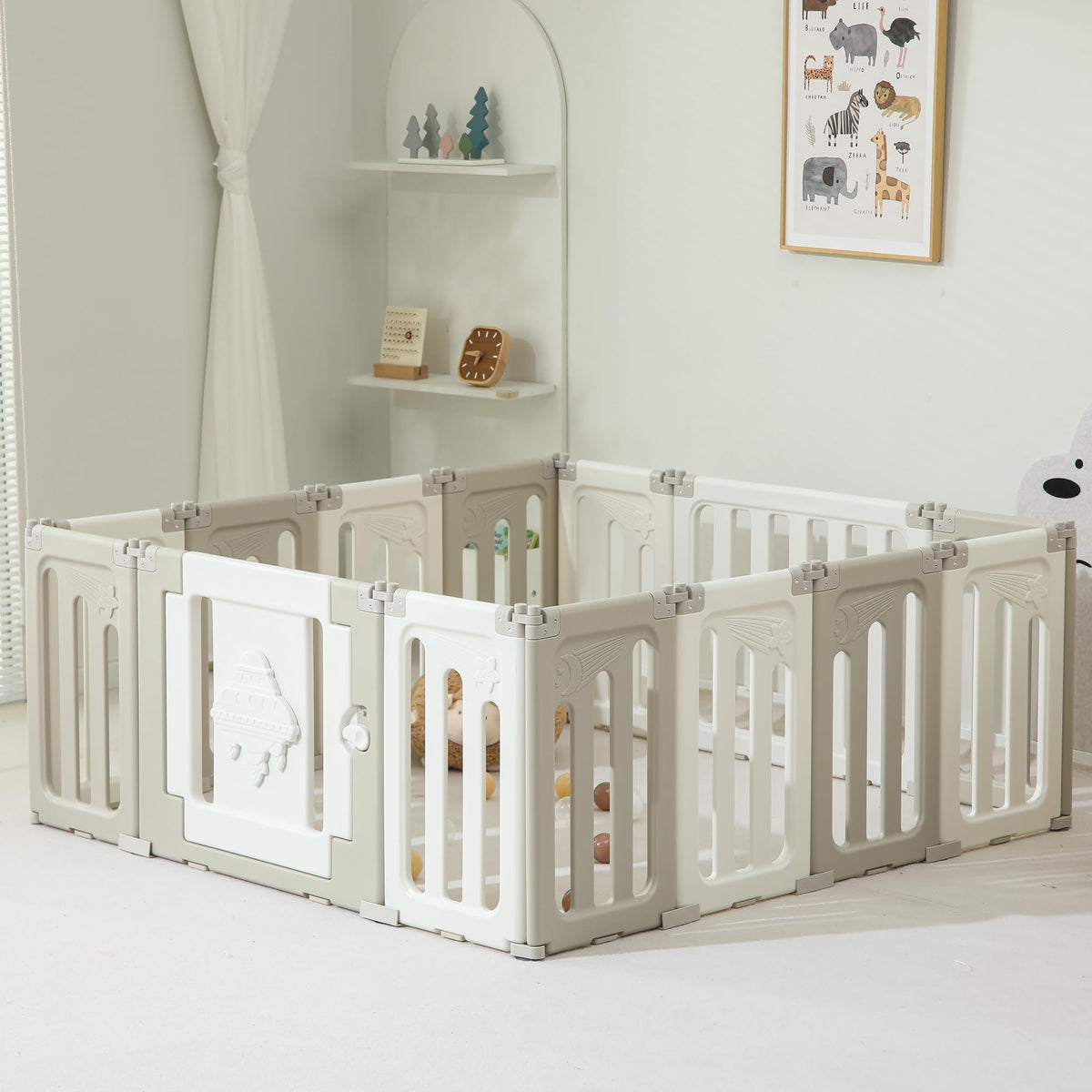 14 Panel Foldable Grey Baby Playpen T486