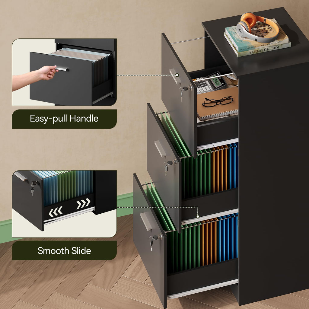3 Drawer Wood File Cabinet with Lock V33998