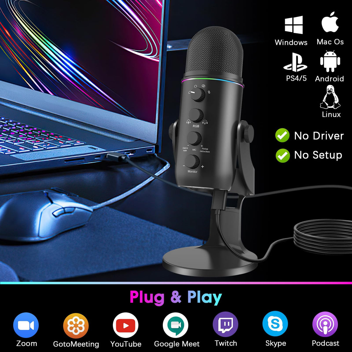 USB Multipurpose Condenser Microphone with 4 Recording Patterns R5259