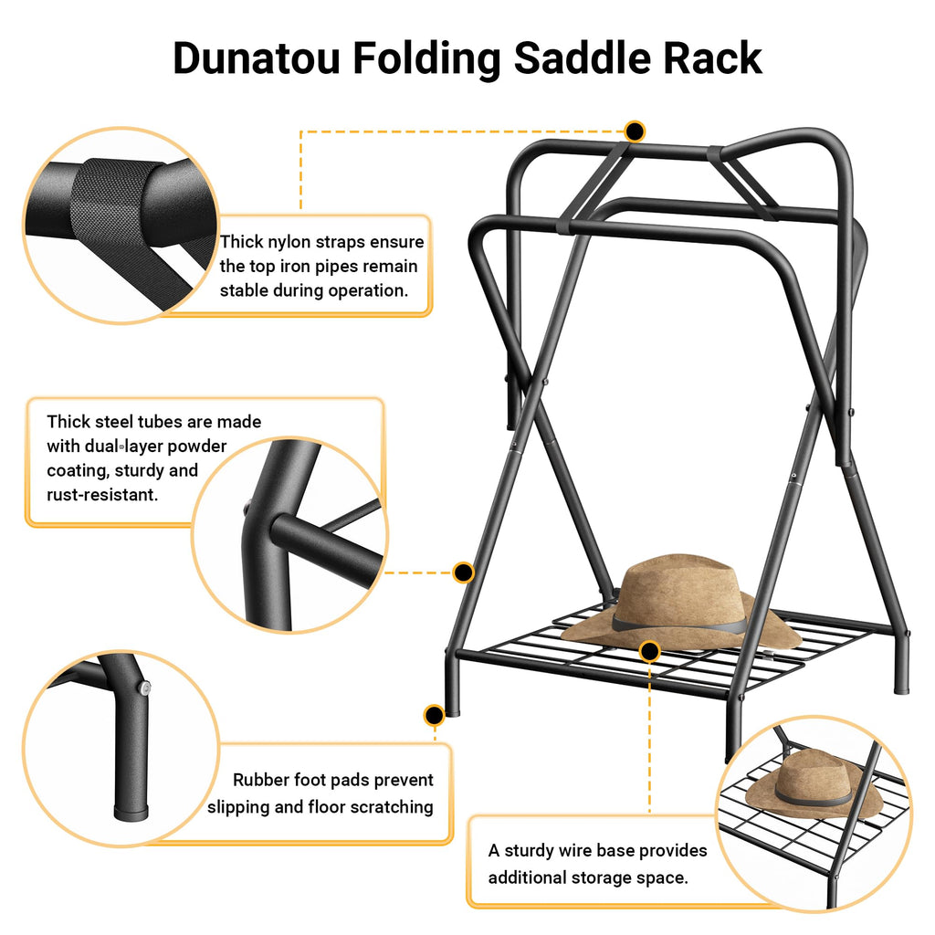 Foldable Saddle Rack with Storage Shelf, Black Z1263