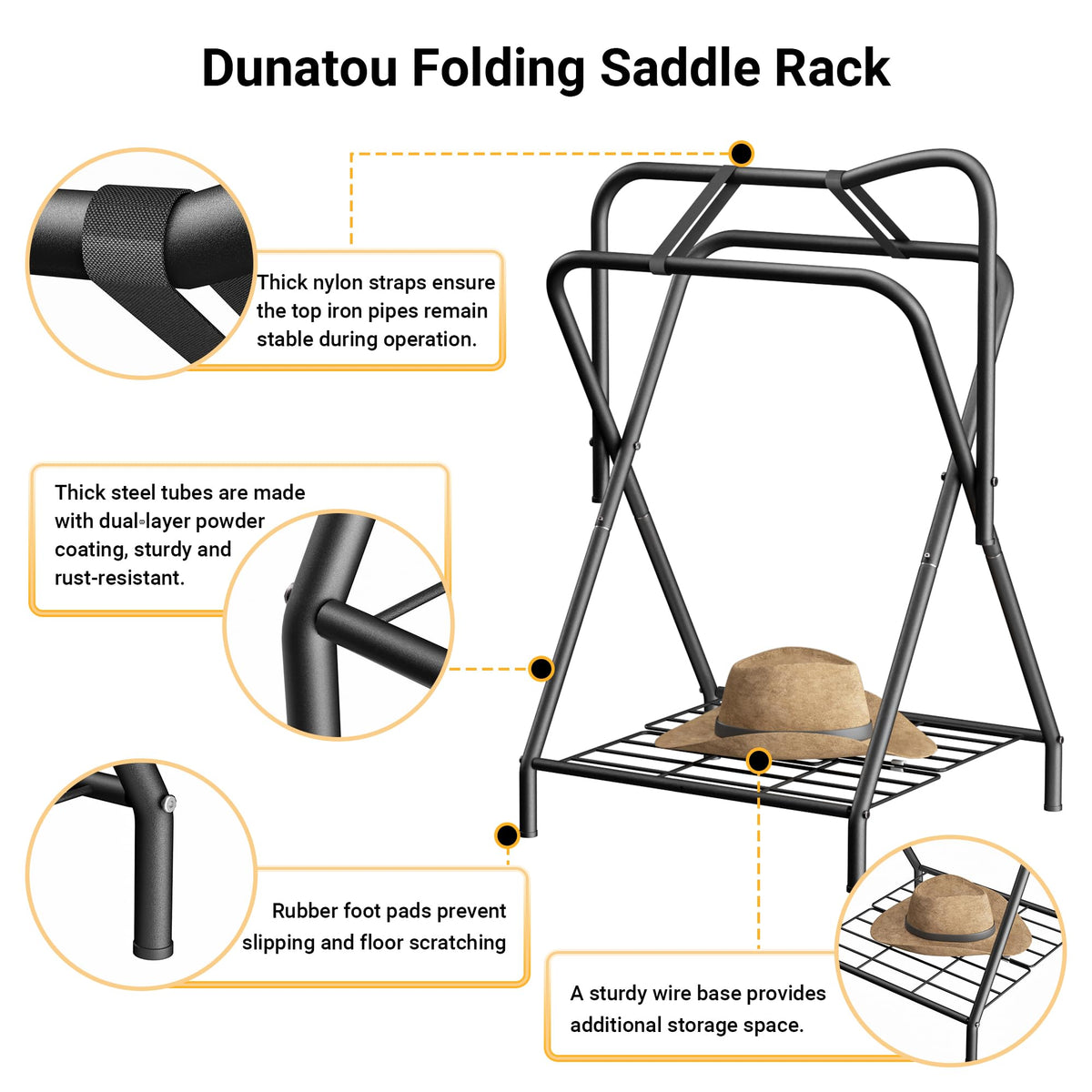 Foldable Saddle Rack with Storage Shelf, Black Z1263