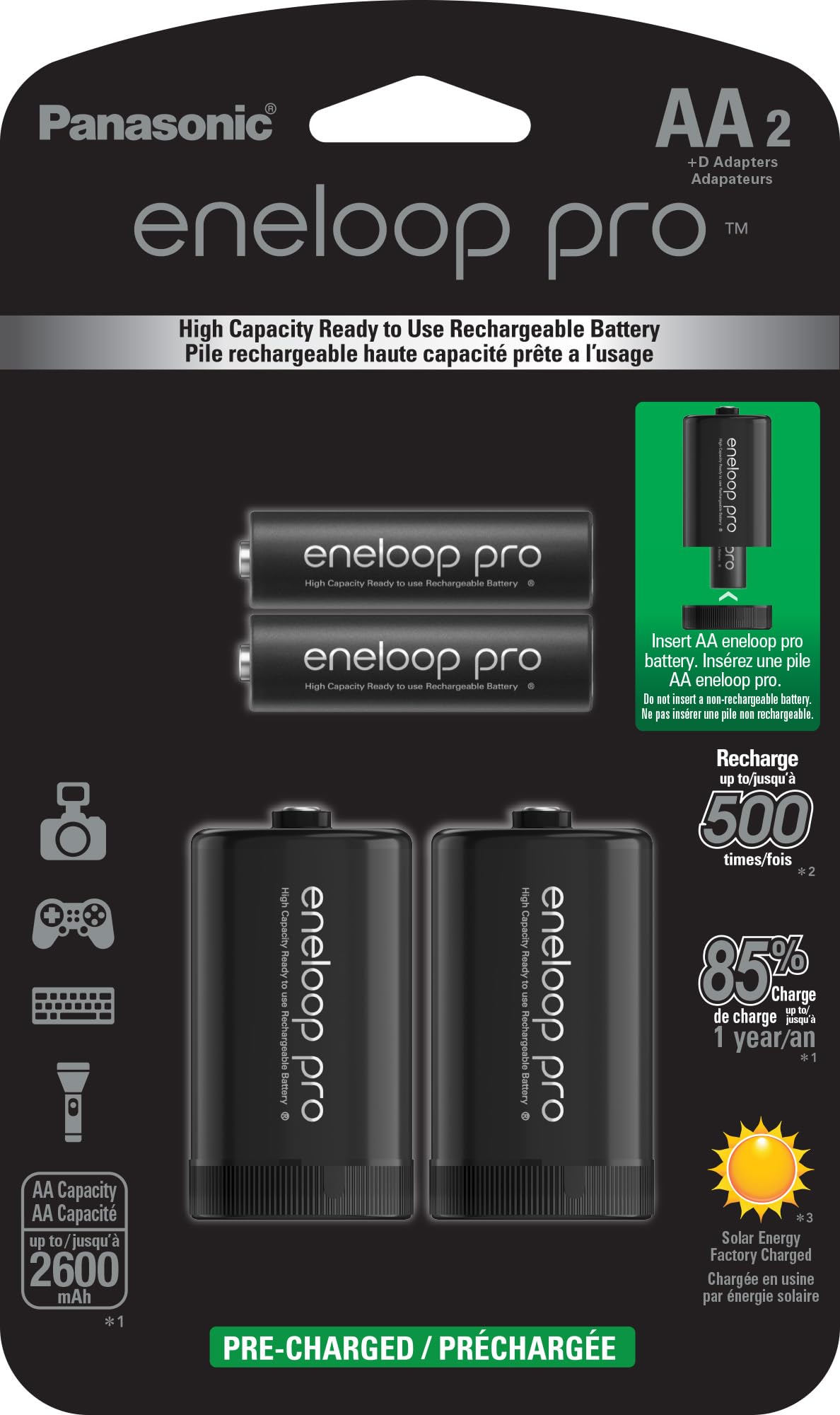 D Size Battery Adapters AA Ni-MH Rechargeable Batteries, 2 Pack H731