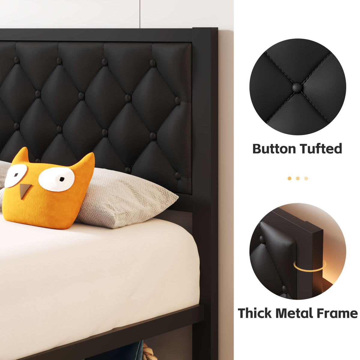 Black PU Leather Upholstered Twin Bed Frame with Headboard I17804