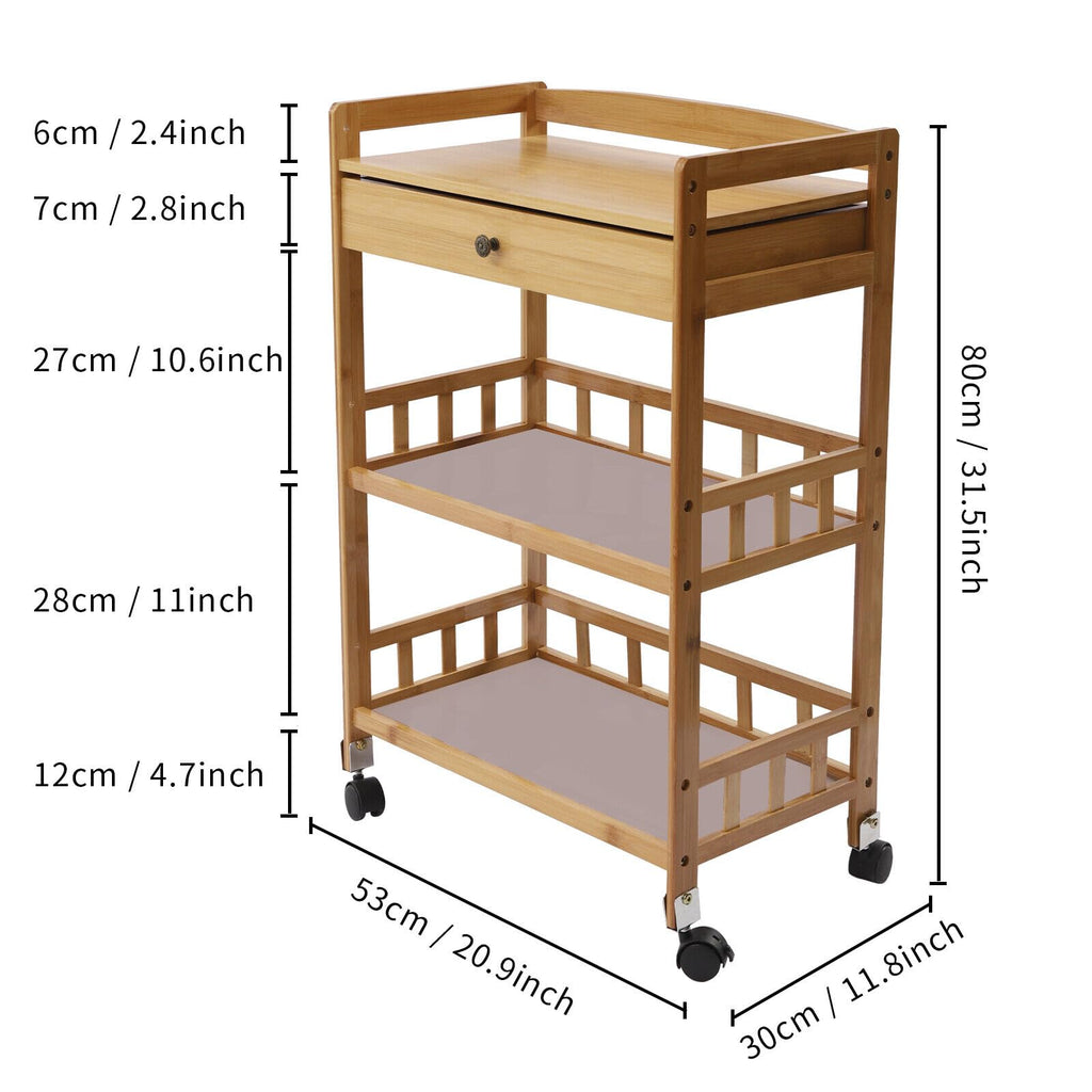 3-Tier Bamboo Kitchen Cart with Drawer W472744