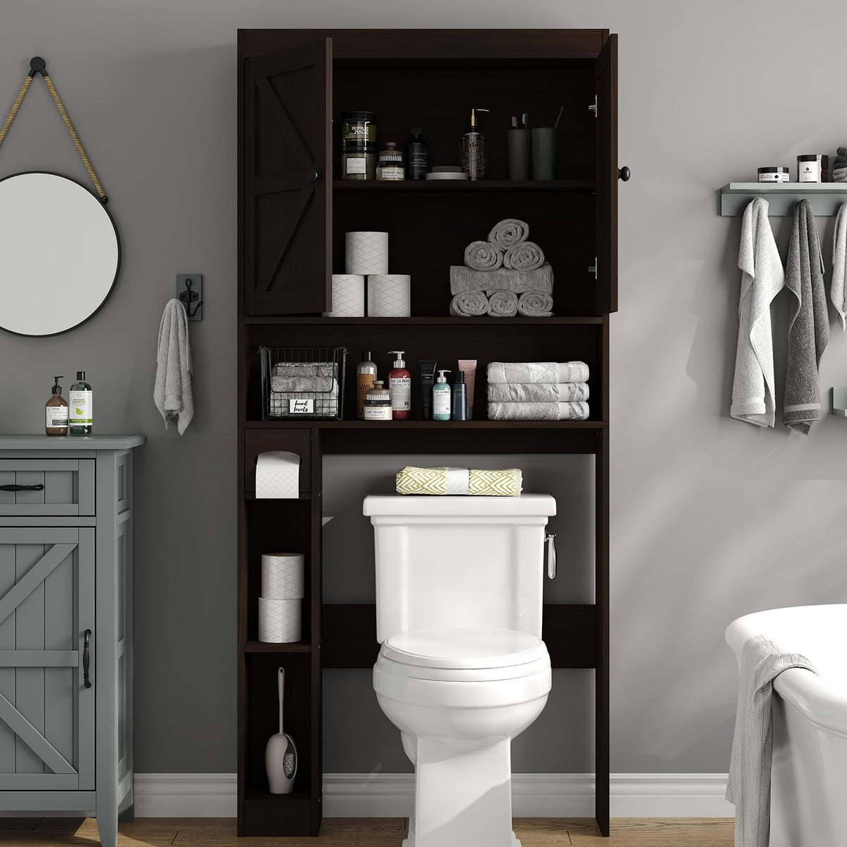 Over The Toilet Storage Cabinet with Barn Doors Y1176
