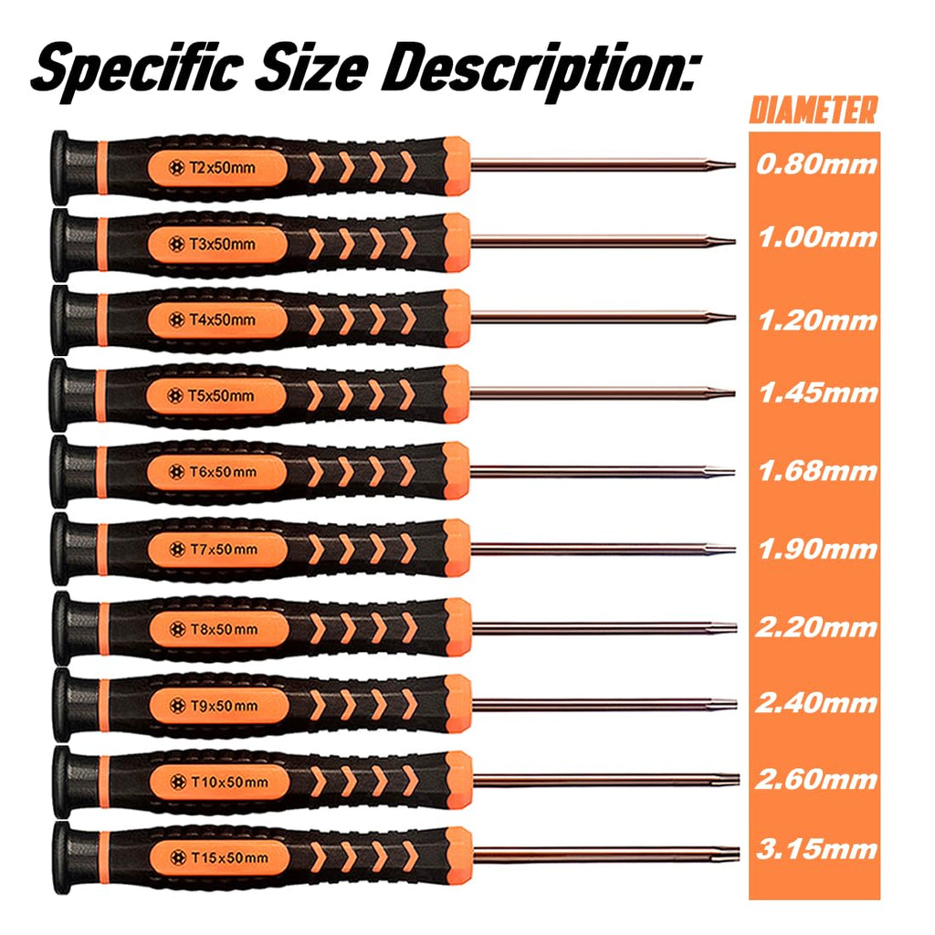 Torx Screwdriver Set of T2-T15, 10-Piece Magnetic Security Screwdrivers L266434