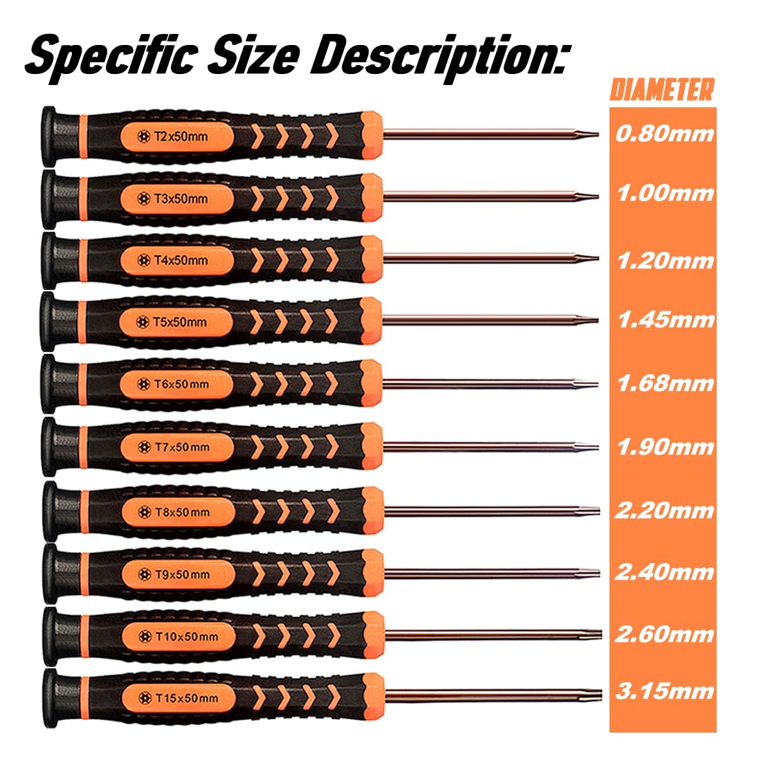 Torx Screwdriver Set of T2-T15, 10-Piece Magnetic Security Screwdrivers L266434