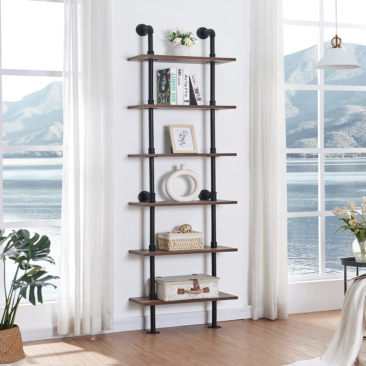 6 Tier Industrial Pipe Bookshelf N7060