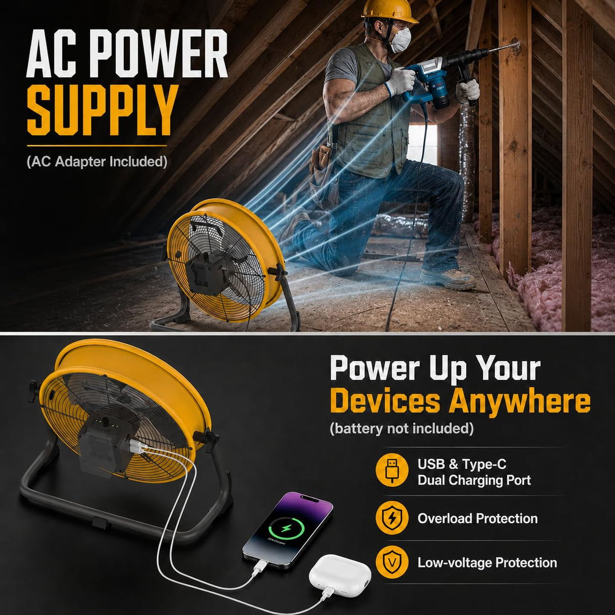 12" Battery Powered Cordless Floor Fan Y8325