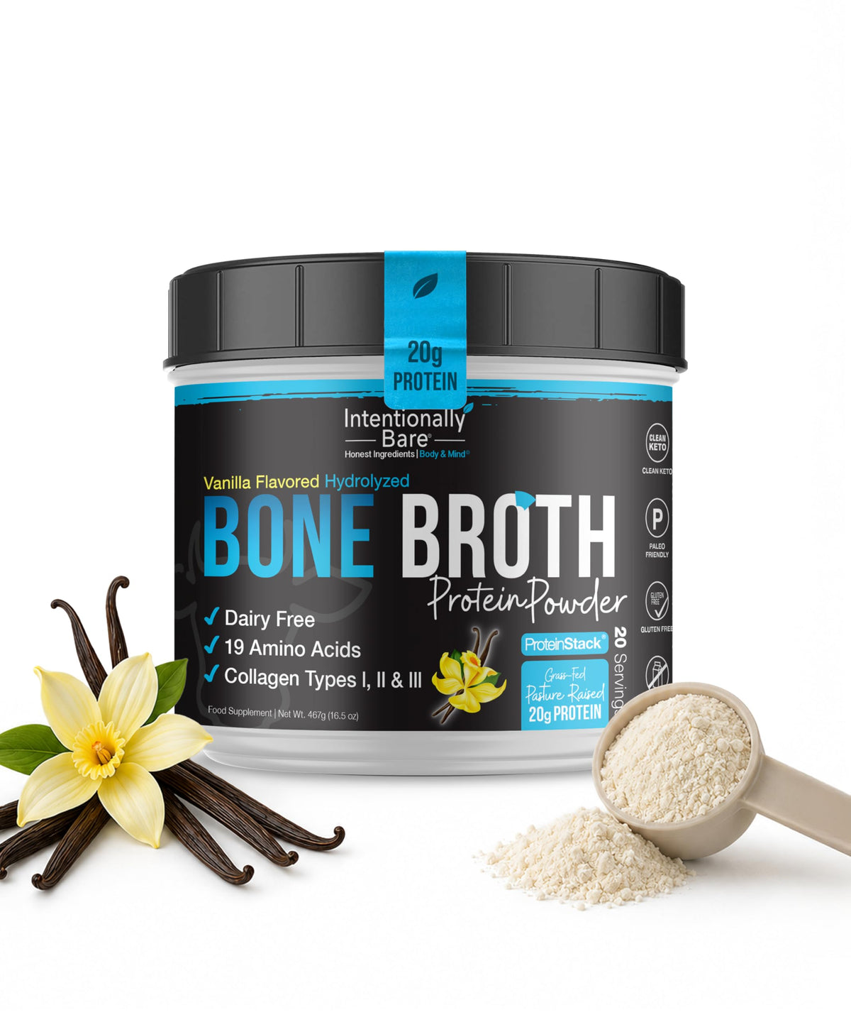 Grass-fed Vanilla Bone Broth Protein Powder 16.5oz W2463
