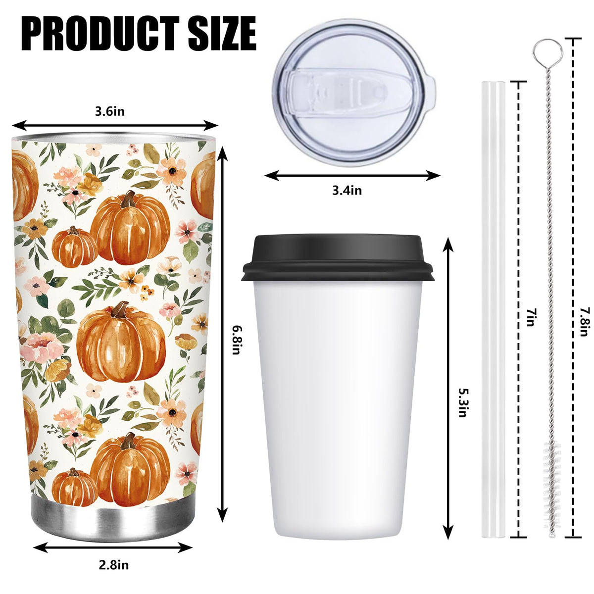 20 Oz Floral Pumpkin Tumbler with Lid Straw J368417