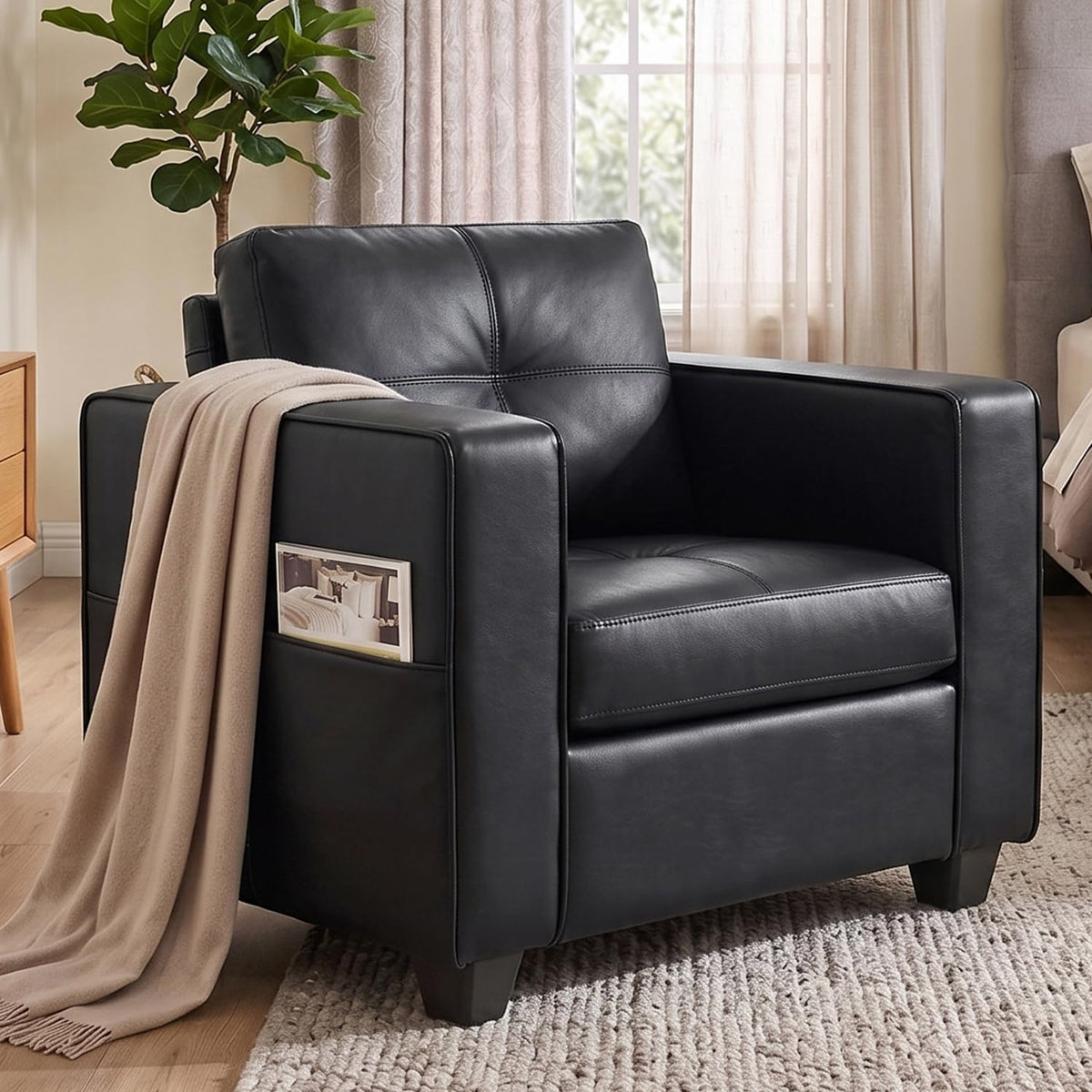 Black Faux Leather Oversized Tufted Accent Chair R927448