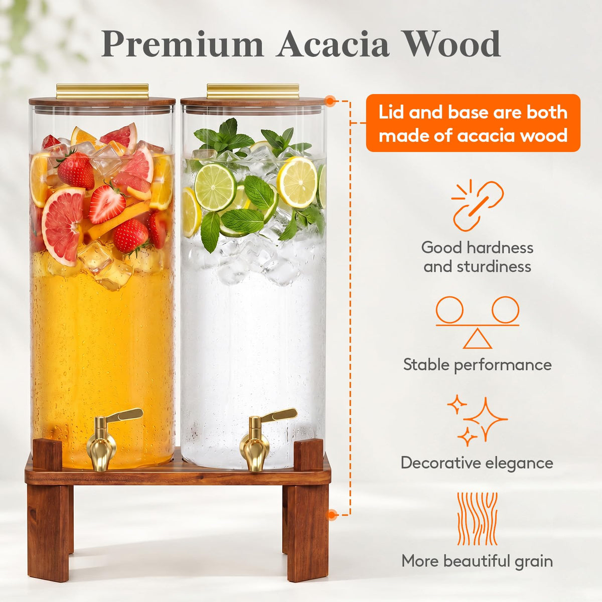 2 Gallon Glass Drink Dispenser with Wood Stand X69560