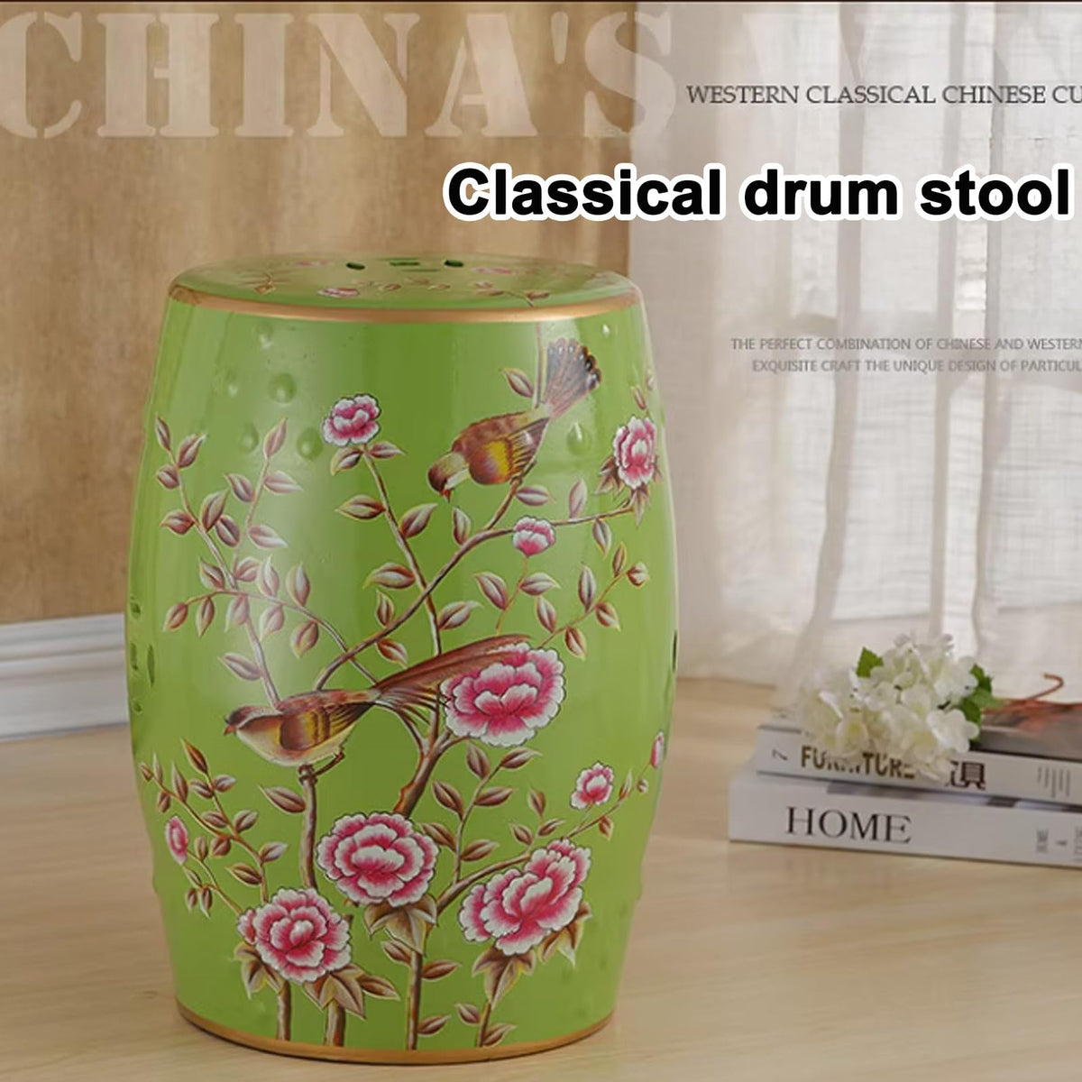 Ceramic Drum Garden Stool S446095