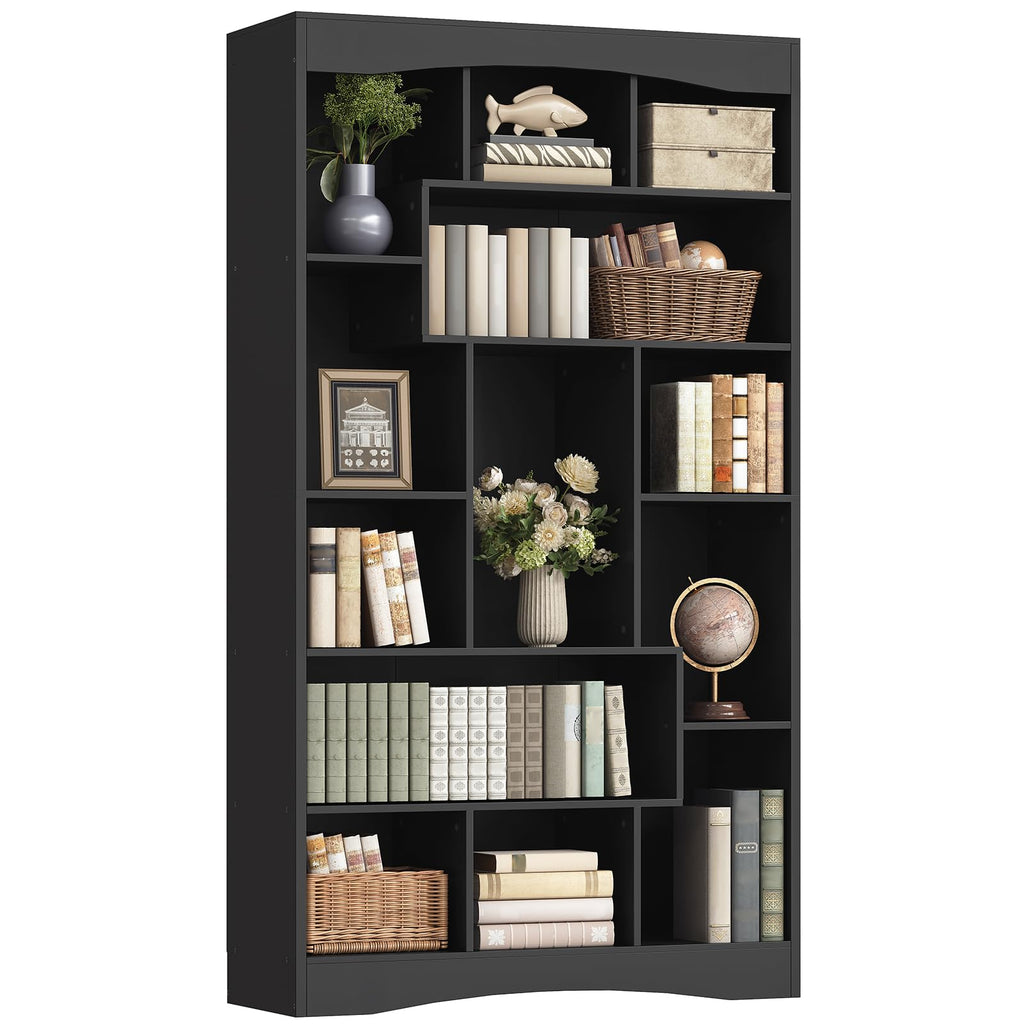 6-Tier Black Bookshelf with Open Shelves T10646