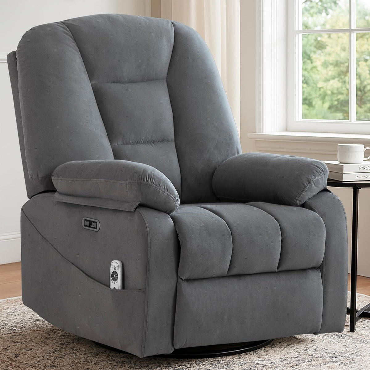 Power Swivel Rocker Recliner Chair with Massage and Heat, Gray L834165