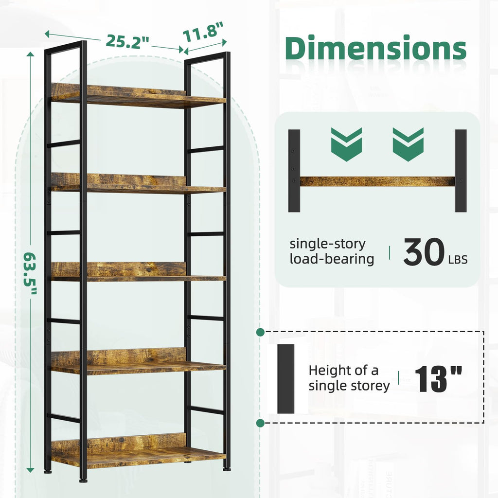 5 Tier Wood and Black Metal Bookshelf R87915
