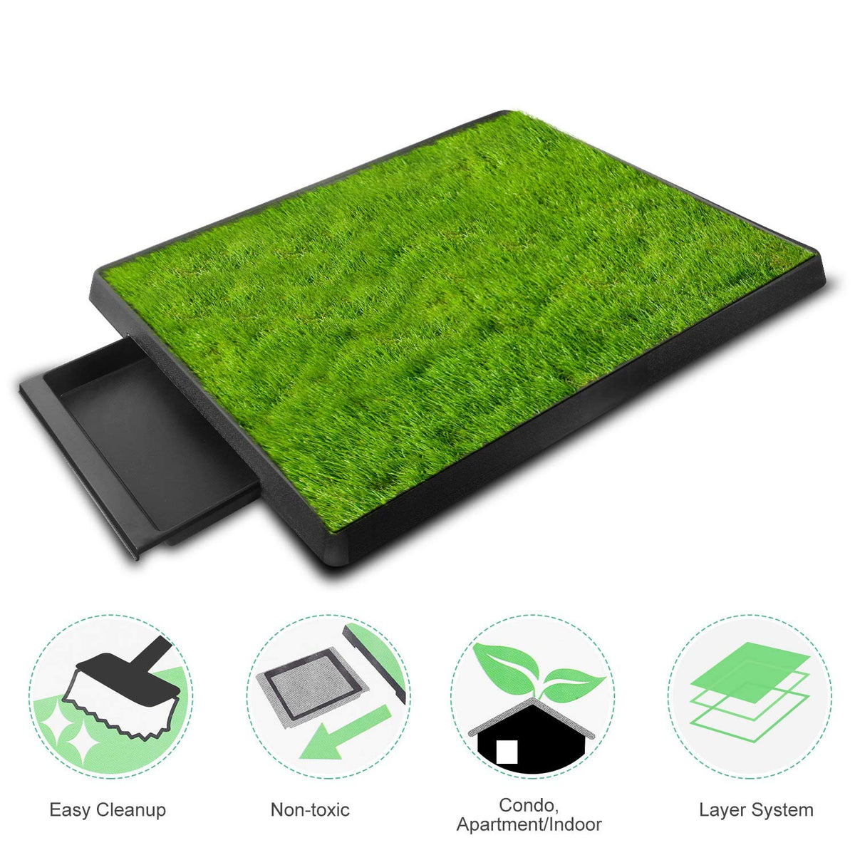 Artificial Grass Dog Potty Mat with Removable Waste Tray W592627
