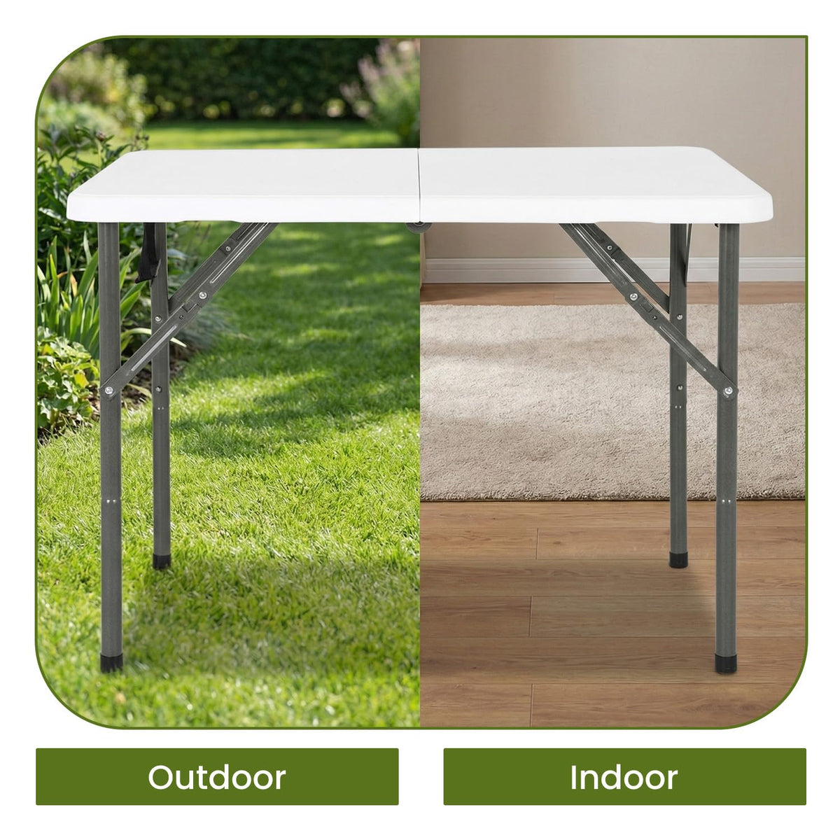 White Plastic Folding Card Table with Carrying Handle K7333