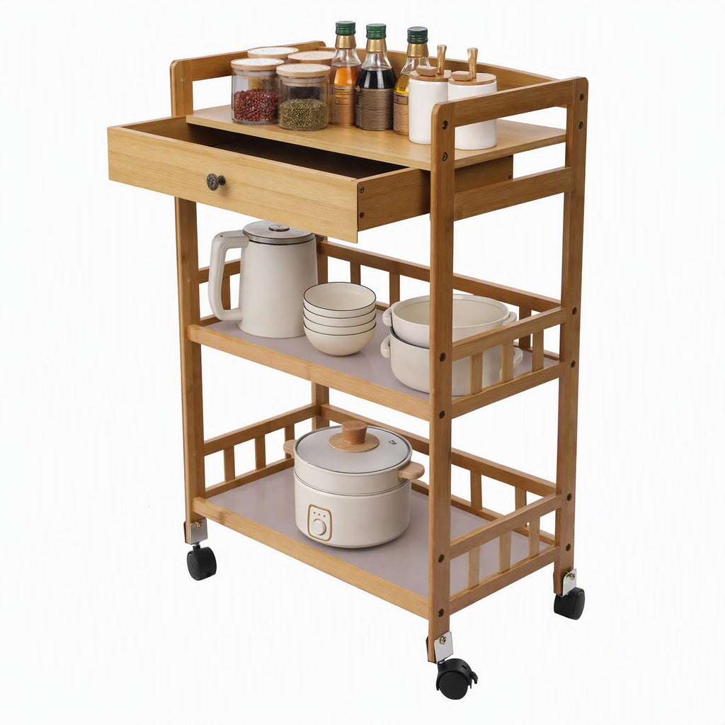 3-Tier Bamboo Kitchen Cart with Drawer W472744