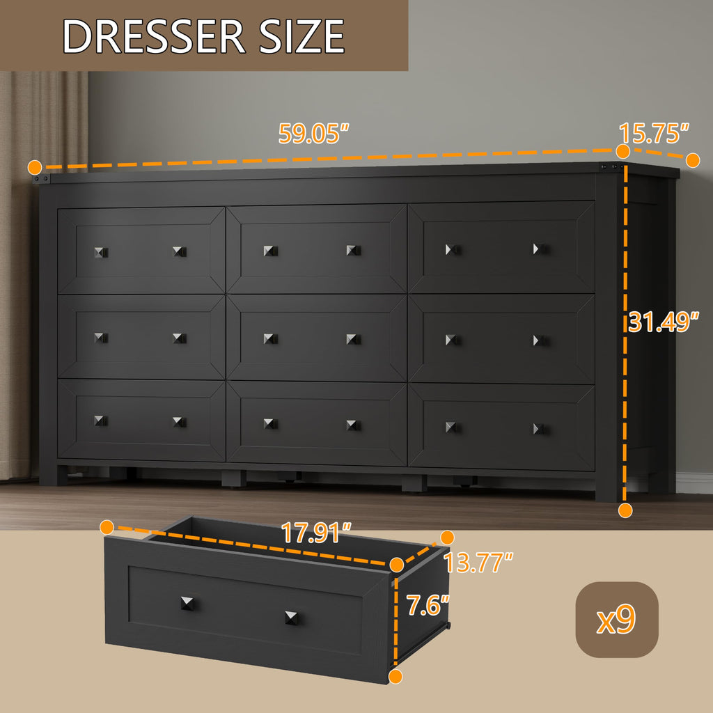 9 Drawer Wood Dresser Q9235