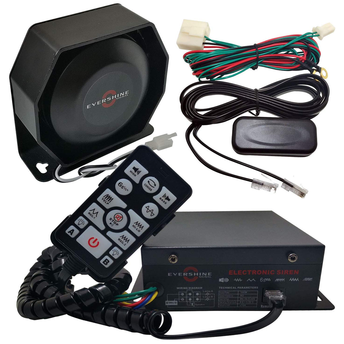 100W Police Siren PA System Kit with Slim Speaker Handheld Microphone J62744