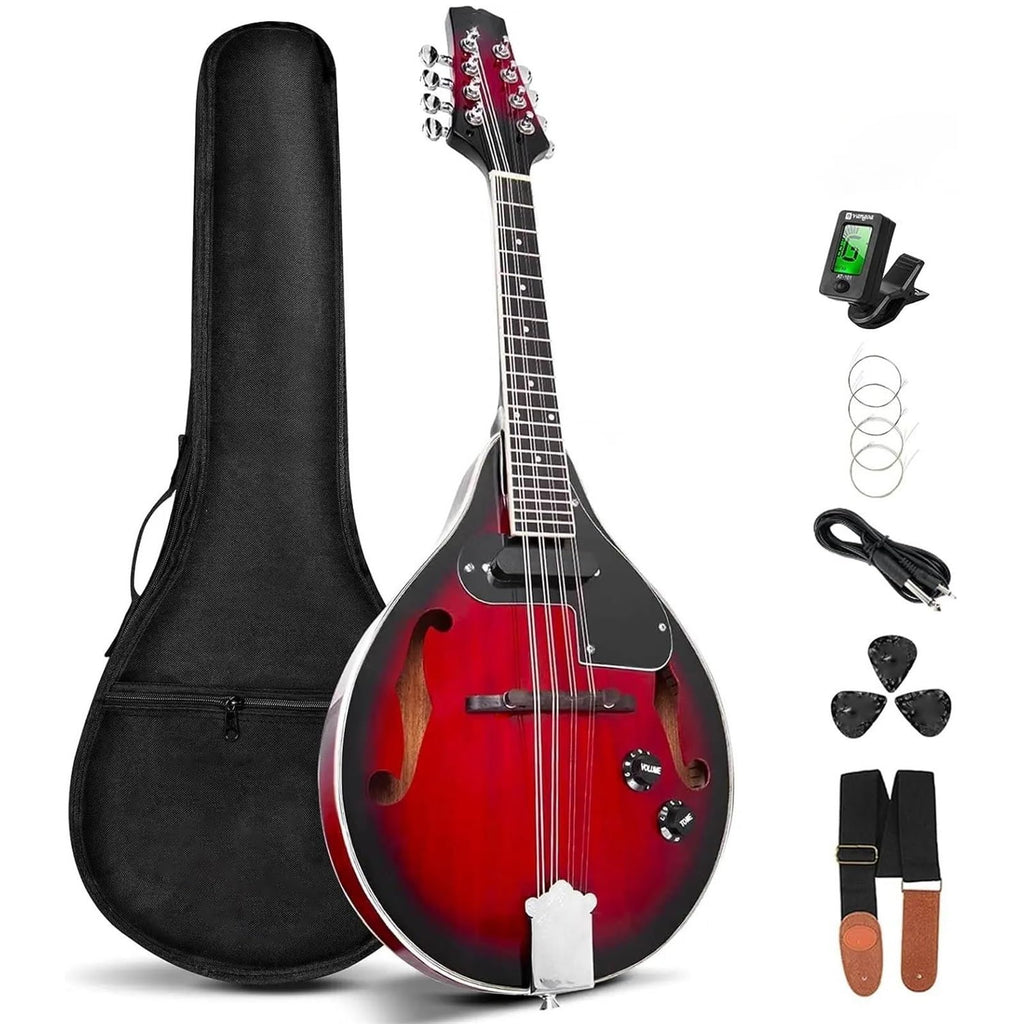 Vintage Red Sunburst Mahogany Wood Acoustic Electric Mandolin I3394