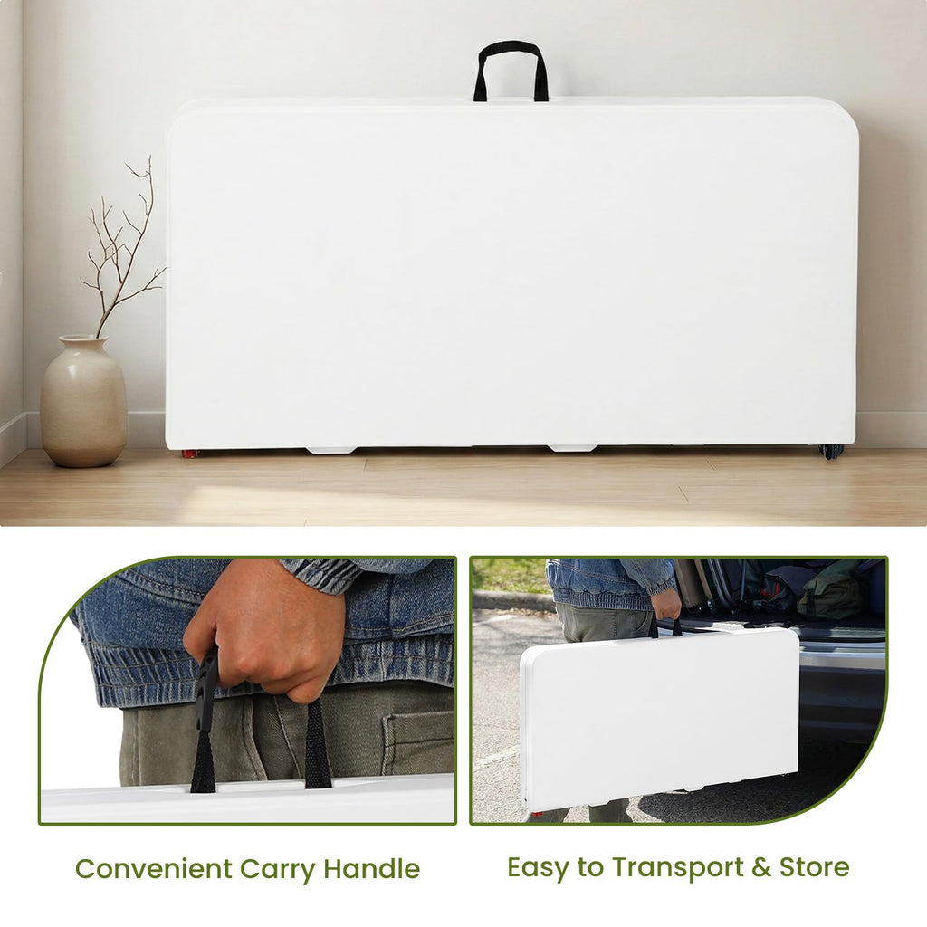 White Plastic Folding Card Table with Carrying Handle K7333