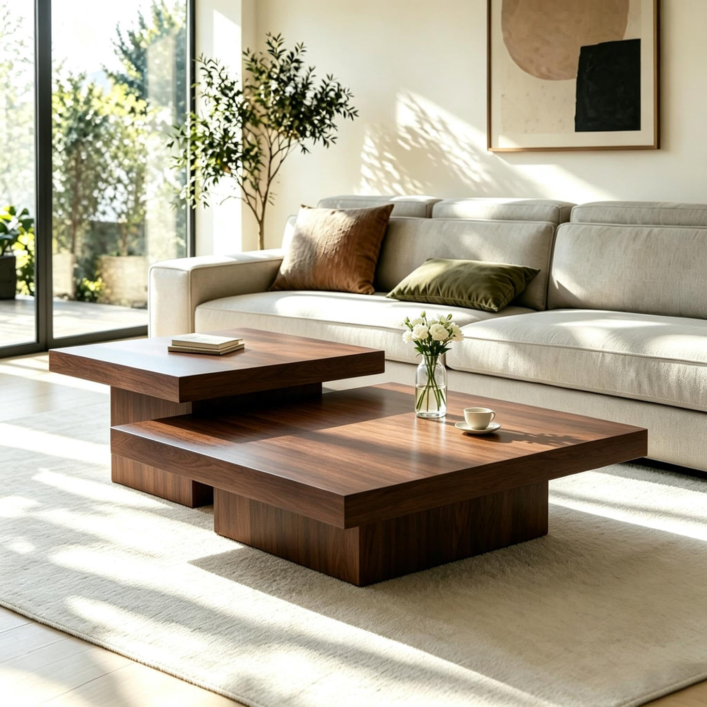 Coffee Table Set of 2 Square Wood Legs Q785499