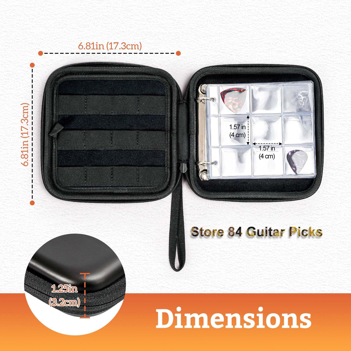 Black Guitar Pick Case Holds 84 pcs Picks Y505