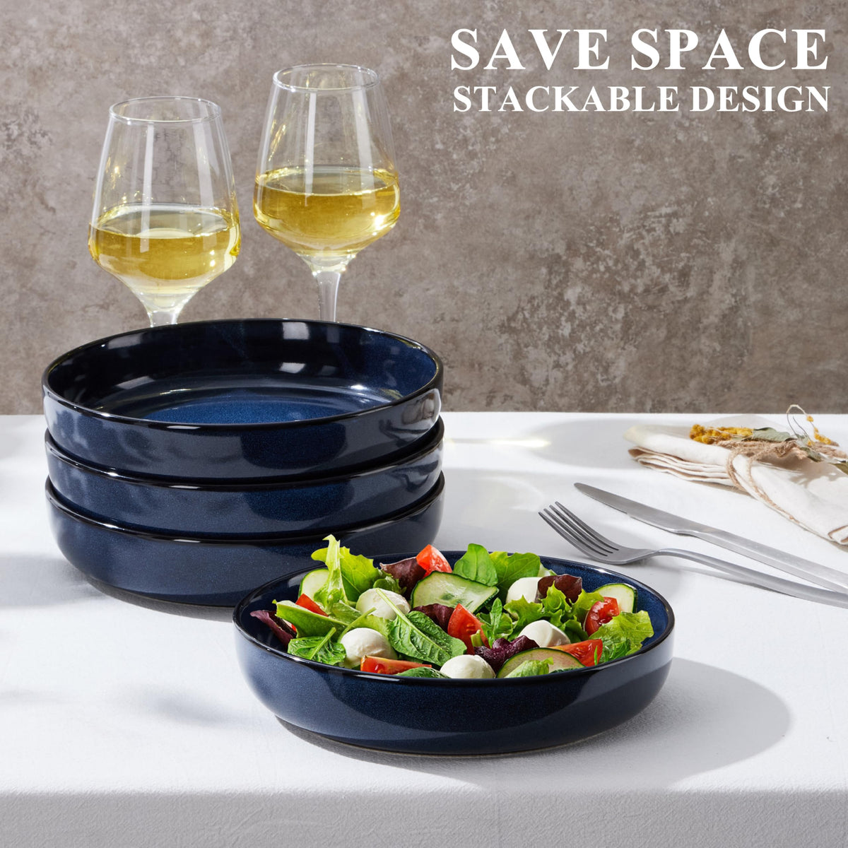 Blue Stoneware Pasta Bowls Set of 4 F77291