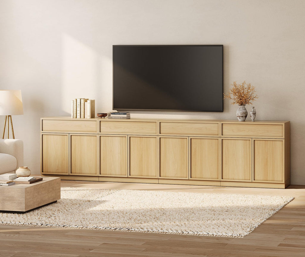 Oak TV Stand with 8 Doors and Drawers W9591